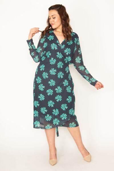 Şans Ženska haljina veće veličine sa zelenim rukavima Til veličina Postavljen...