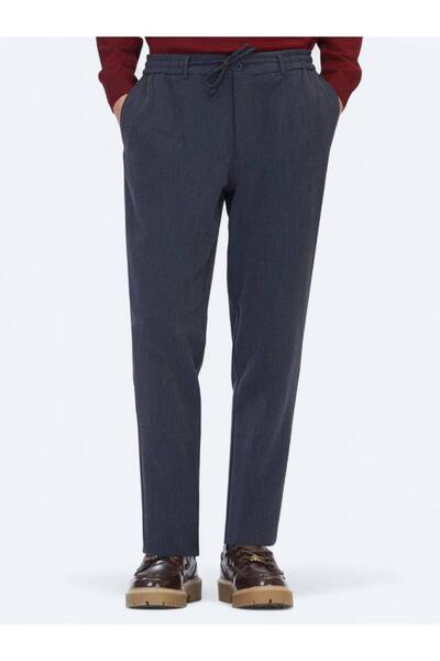 Kip Navy Blue Striped Woven Jogging Fit Casual Trousers