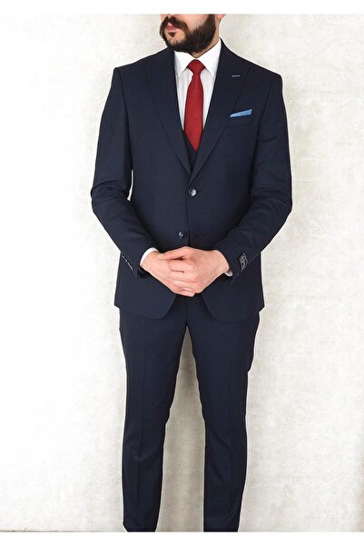 Jan Carlucci Slimfit Yelekli Drop 6 Takım-Lacivert