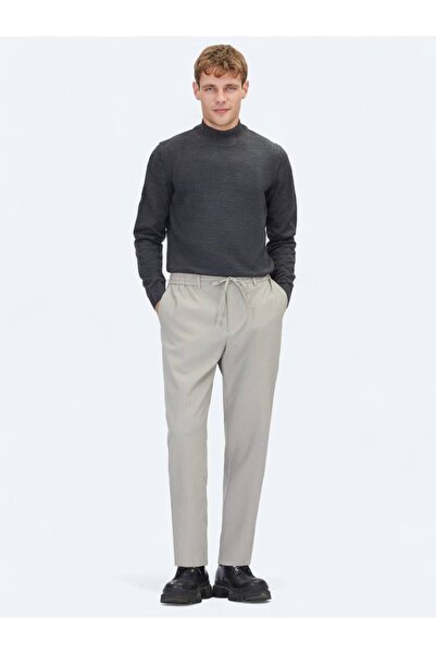 Kip Antrasit Yarım Balıkçı Yaka Düz Örgü Triko Kazak