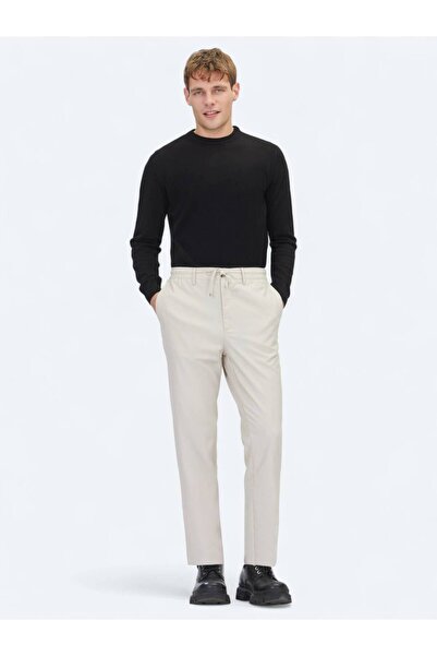 Kip Light Beige Plain Woven Jogging Fit Casual Pants