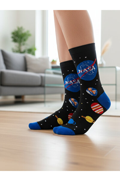 MVS NEWAGE جوارب ملونة منقوشة ببلدان ناسا باللون الأزرق الداكن للجنسين