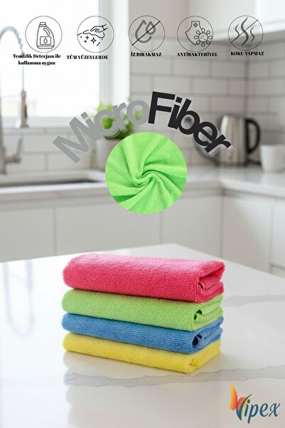 VİPEX 4 Adet 40x40 Ultra Emiciliğe Sahip 240 Gsm Mikrofiber Temizlik Bezi