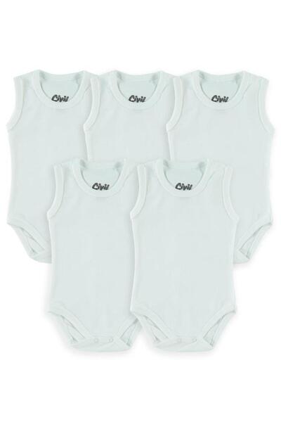 Kujju White 5-Piece Snap-On Crew Neck Rib Baby Basic Badi - 3-9 Months