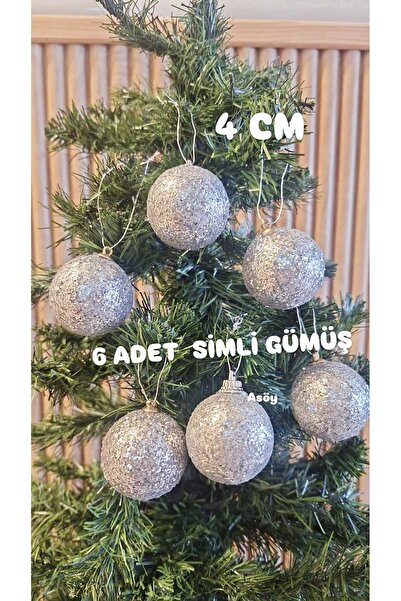 asöy Γυαλιστερό 6 τεμάχια στολίδι χριστουγεννιάτικο δέντρο - 4 εκ. Cici Silver Glitter Ball