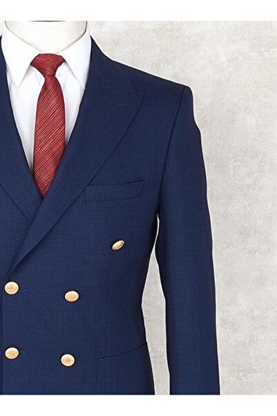 Jan Carlucci Summer Double-Breasted -Half Lining- Metal Button Slimfit Drop 6 Jacket-Navy Blue