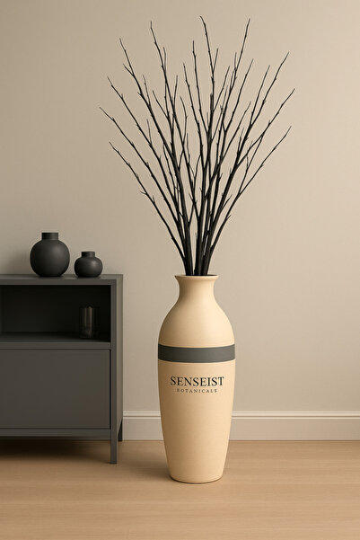 Senseist Botanicals Gerçek Kurutulmuş Ağaç Dalı Demeti | Siyah El Boyaması | 100 cm | Doğal Dekoratif Kuru Dal