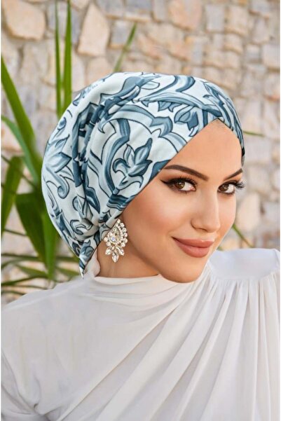 Aişe tesettür Mürdüm Lila Desenli Çapraz Bantlı Bone