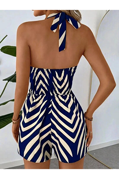 MODA Women's Halter Neck Patterned Single Jersey Jumpsuit