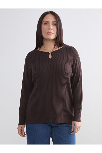 LC Waikiki Kahverengi Bisiklet Yaka Kadın Triko Kazak