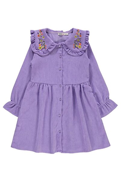 Civil Girls Yaka Nakışlı 6-9 Yaş Elbise - Lila 9-10 Yaş