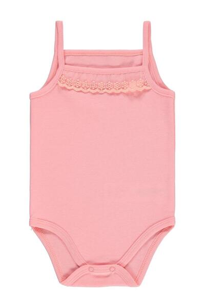 Civil Baby Combed Cotton Rope Strap Lace 3-9 Months Girl Snap Fastener Bodysuit - Pinkstandard