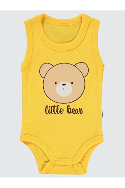 Civil Baby Little Bear Baskılı 1-36 Ay Çıtçıtlı Badi - Hardal 6-9 Ay
