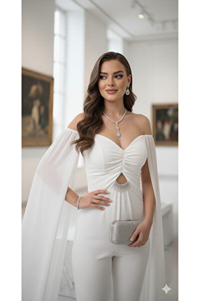 Robes Λευκά μανίκια σιφόν - Βραδινό φόρεμα φόρεμα με ντραπέ παράθυρο