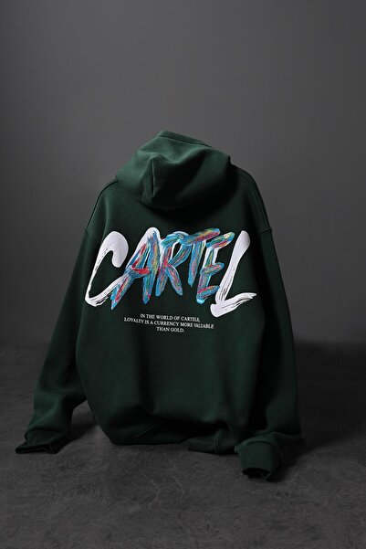 Slatra Erkek Haki Cartel Kabartma Baskılı Kapüşonlu Oversize Sweatshirt