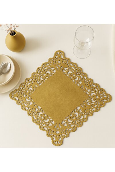 Ergüven Home Hardal Sarısı Süet Kumaş Amerikan Servis Supla 35x35 Cm Kare 6'lı Set