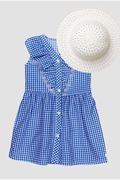 SUBU TASARIM Gingham Dress with Blue Hat - MDVK120