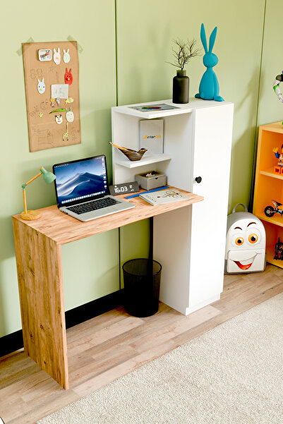 interGO Melsa Çalışma Masası Dolaplı ve Kitaplıklı Bilgisayar Masası, Çocuk Çalışma Masası