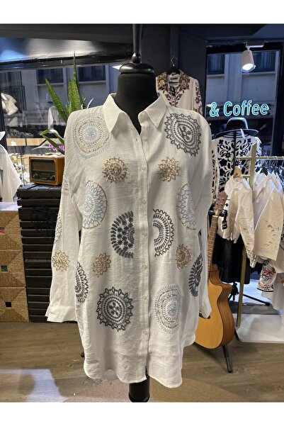 Saloon Women's Stoned Embroidered Oversize Ring Detailed Comfortable Cotton S...