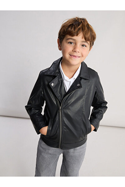 LC Waikiki Uzun Kollu Erkek Çocuk Deri Görünümlü Ceket (W5)