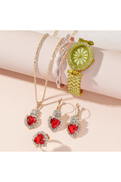 OptimStar Set bijuterii, ceas auriu, bratara, colier, inel, cercei, accesorii femei, pentru ocazii, business