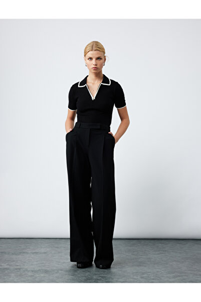 Koton Pulover de tricotaj cu jumătate de fermoar, cu mânecă scurtă, cu gât polo