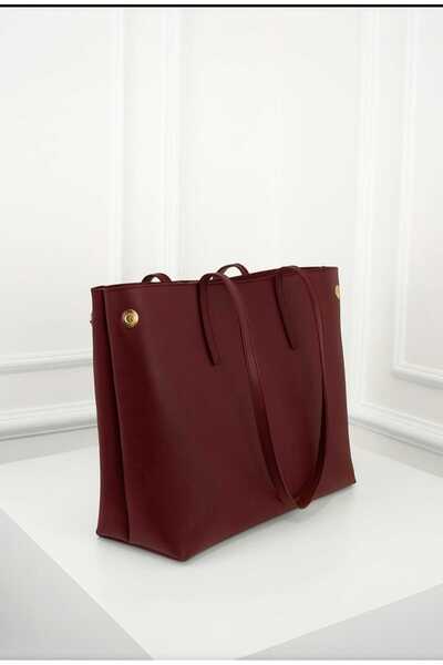 ÖZÜM TAKI حقيبة كتف نسائية كبيرة الحجم باللون الأحمر الداكن