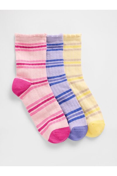 GAP Kız Çocuk Çizgili Çocuk Çizgili Crew Çoraplar (3’lü)