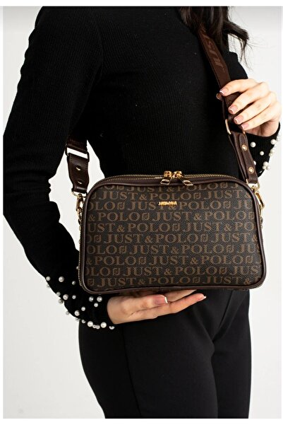 Just Polo حقيبة كتف نسائية بنية اللون مكونة من 5 أقسام -BD2053