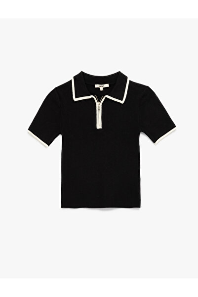 Koton Pulover de tricotaj cu jumătate de fermoar, cu mânecă scurtă, cu gât polo