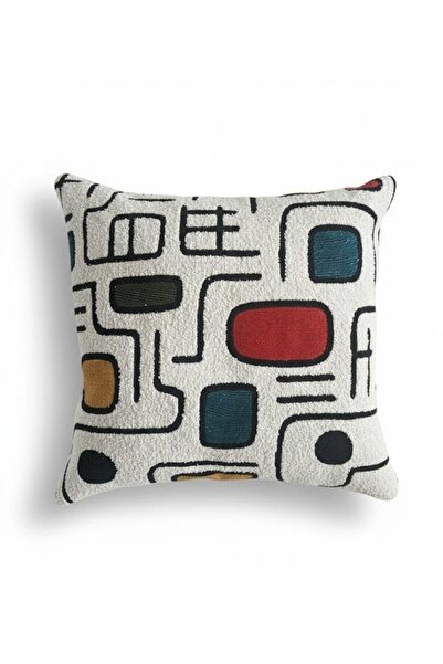 Markaev Retro Geometry Dekoratif Keten Şönil Kırlent ( İç dolgulu)