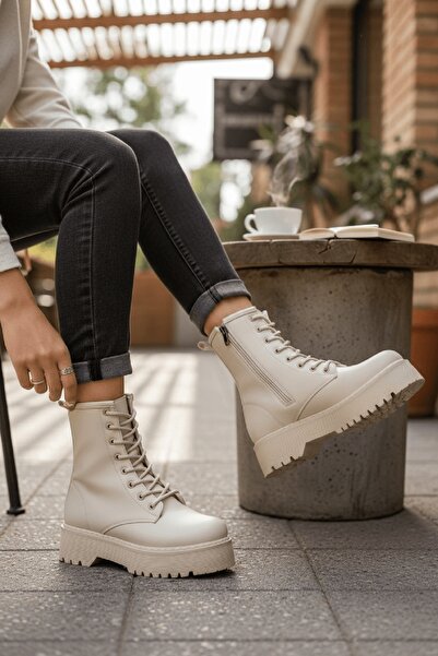 DİVOLYA Armoni Beige Skin Thick Soled Women's Casual Boots
