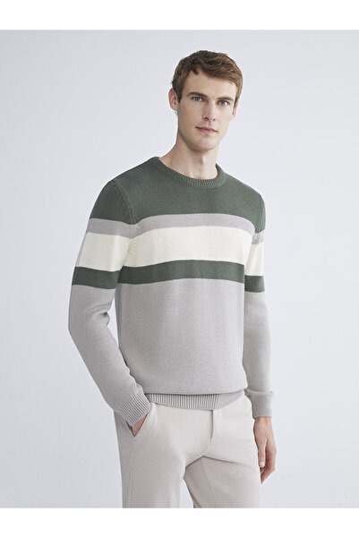 LC Waikiki Ανδρικό πλεκτό πουλόβερ με μακρύ μανίκι Peak New Season Crew Neck Color Block