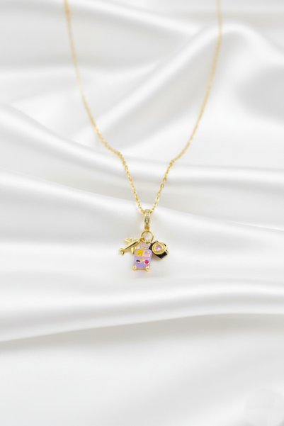 özgül takı ve tasarım Travel Model Pink Zircon Stone Stainless Steel Gold Color Women's Necklace