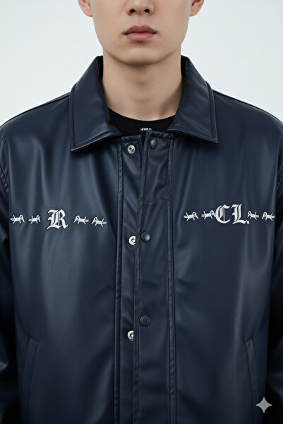 A&O Style Чоловіча синя oversize куртка-бомбер з підкладкою та вишивкою Thorn