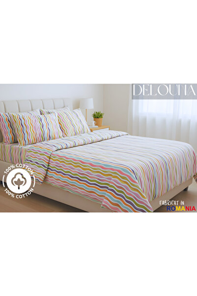 DELOUNA Double bed linen set 100% COTTON RANFORCE, 4 pieces, bed sheet 265 x 240 cm, Multicolor