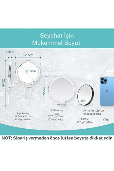 TeknoFaji 1X/30X Çift Taraflı Büyüteçli Makyaj Aynası, Taşınabilir Masa ve Seyahat Kullanıma Uygun