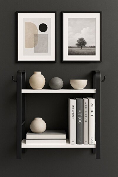 Bambus Home 2 Katlı Duvar Beyaz Ahşap Çok Amaçlı Dekoratif Duvar Rafı Kitaplık