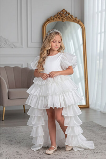 ABİYEKİDS Rüya Model Taçlı Kuyruklu Beyaz Çocuk Abiye Kids ABY230