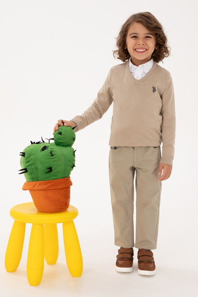U.S. Polo Assn. سترة أساسية للأولاد باللون الكاكي الفاتح 50315611-VR183