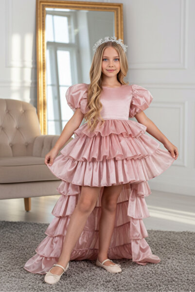ABİYEKİDS Rüya Model Taçlı Kuyruklu Pudra Çocuk Abiye Kids ABY230
