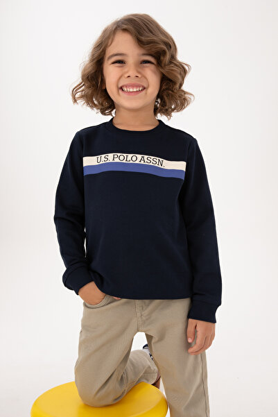 U.S. Polo Assn. سويت شيرت برقبة دائرية أساسي للأولاد باللون الأزرق الداكن 50313994-VR033