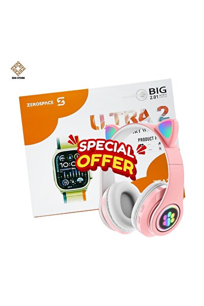 ZERO SPACE Combo Kids Pink Headset+ Smart Watch 7in1 With Health Fitness Tracker Sport Watch Supports N