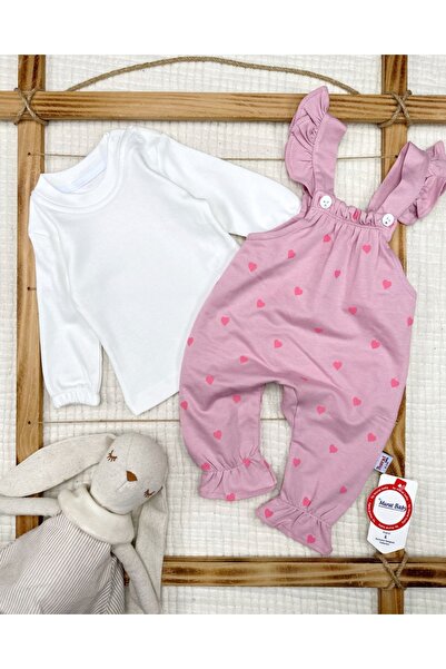 BYMURAT BABY Kız Çocuk Yenidoğan Pamuklu Minik Kalp Baskılı Salopet Tulum