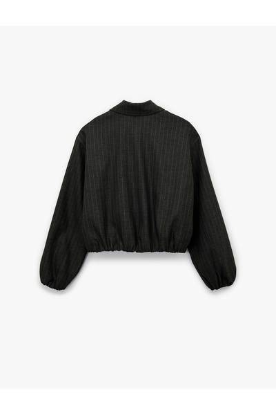 Koton X Melis Ağazat - Uzun Kollu Cepli Fermuarlı Crop Bomber Ceket