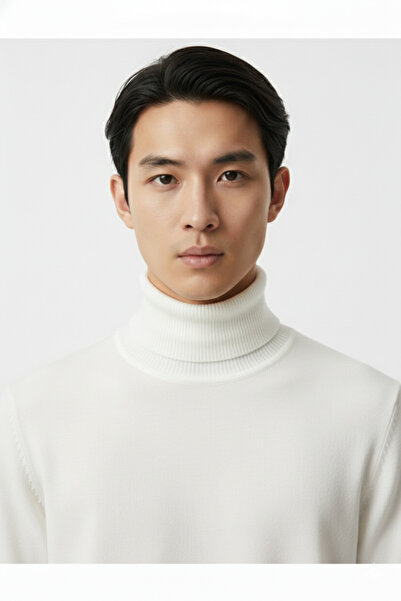 A&O Style Men's Ecru Turtleneck Turtleneck Sweater