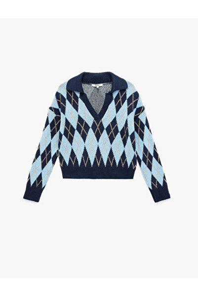 Koton Pulover oversize cu mâneci lungi, cu model argintiu, cu guler polo