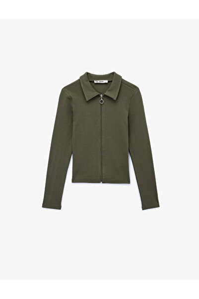 Koton Zippered Slim Fit Shirt Collar Camisole Long Sleeve T-Shirt