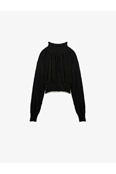 Koton Slim Fit Gipeli Long Balloon Sleeve Stand Collar Crop Lace Blouse