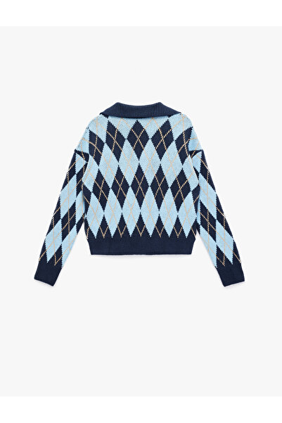 Koton Pulover oversize cu mâneci lungi, cu model argintiu, cu guler polo